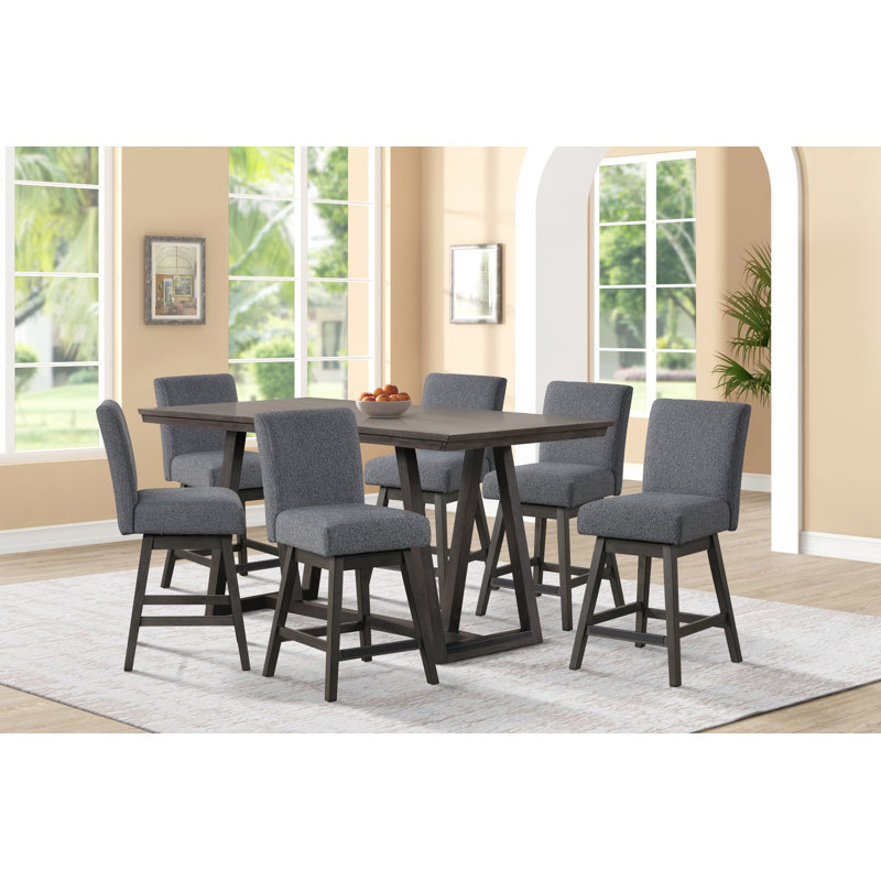 Pendergrass Counter Table And Swivel Counter Chairs, Gray, 7 Pieces: Table, 6 Chairs