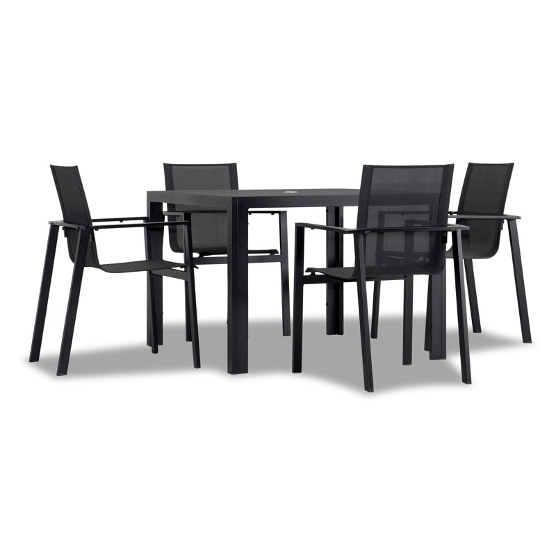 Bakari Outdoor 5 - Piece Dining Set, Black Table / Black with Black Sling Chair