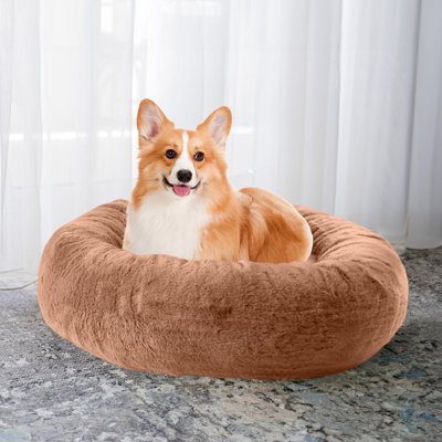 PETMAKER 30in Donut Dog Bed for Medium Pets – Memory Foam Pet Bed with Removable Washable Cover and Anti-Slip Bottom, Beige