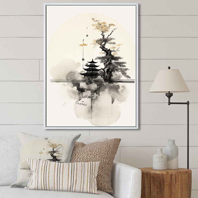 Asian Art Samurais Landscape II - impressions murales asiatiques, Cadre flottant blanc, 32" H x 24" W