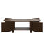 Table basse ovale cannelée avec rangement pour le salon, bois d'hévéa massif, 1 tablette et 2 portes de rangement ouvertes, 47 po-1650468217