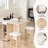 5pcs Dining Room Table and Chair Set with  Drop-Leaf, Modern Folding Dining Table With 6 Wheels And Four Stools,Space Saving Dining Table And Chairs For Dining Room, Kitchen-1888277685-1903155456-1888277686