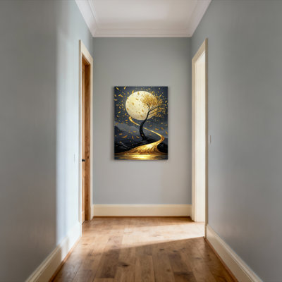 Golden Moon and Tree, reproduction d'art sur toile tendue sur toile, ensemble de 1