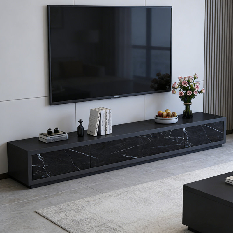 Meuble télé 4 tiroirs Minimalisme, 15.74"H x 78.74"L x 15.74"W, Black