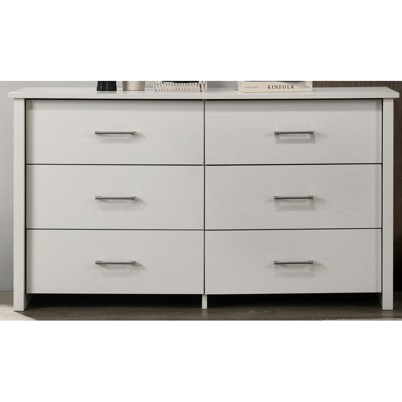Commode 6 tiroirs avec poignées en métal, Blanc