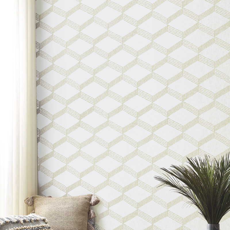Papier peint tissé Aislin, Beige / Blanc