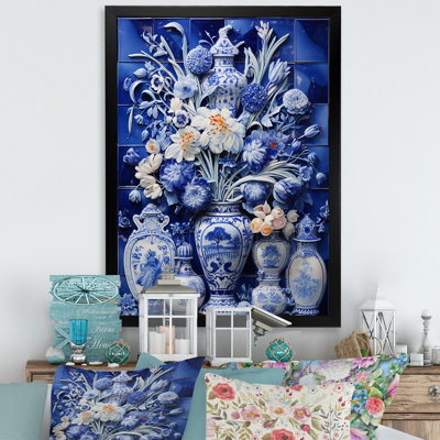 «Blue Boho Flower Pottery I» - art mural Boho