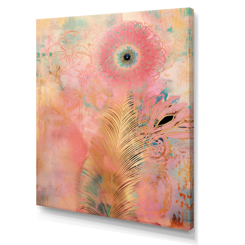 «Boho Glam Gold Feather», impression sur toile, Toile tendue, H 32 po x l 16 po x P 1 po