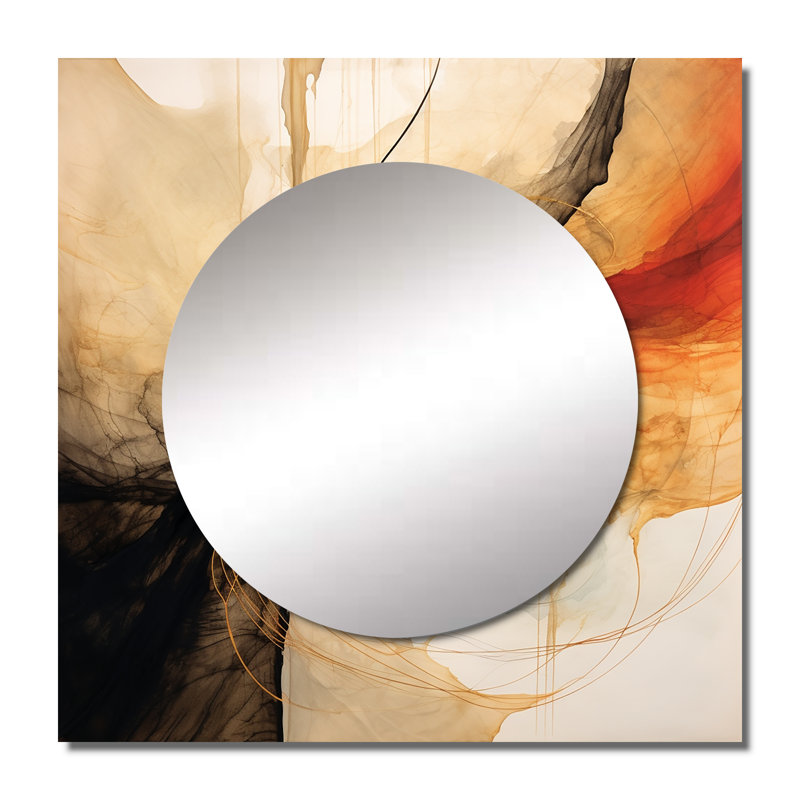Abstract Earth Poetry In Motion Retro Waves II - Abstract Shapes Square Living Room Wall Mirror Art, 29" x 29"