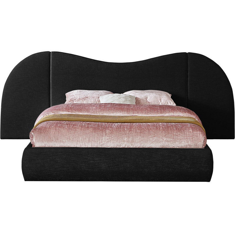 Hyrup Upholstered Panel Bed, Queen, Black Linen Textured Fabric