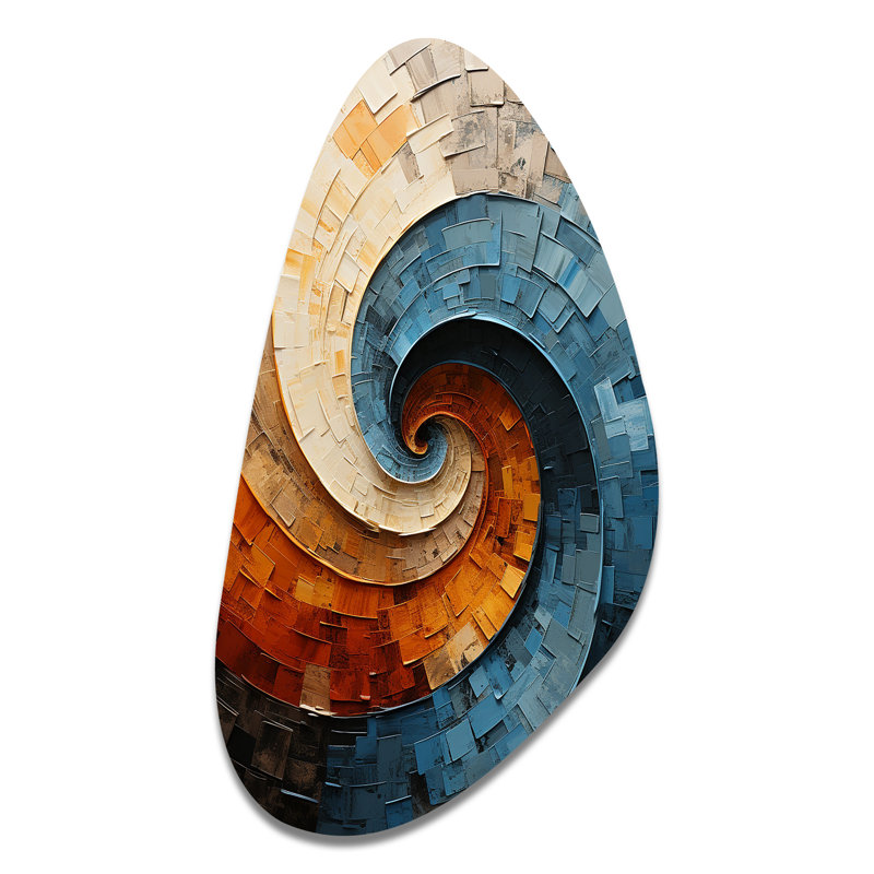 Collage en spirale - abstrait en forme de spirale abstraite, art mural en métal bleu sarcelle, H 39 po x l 21 po x P 1 po