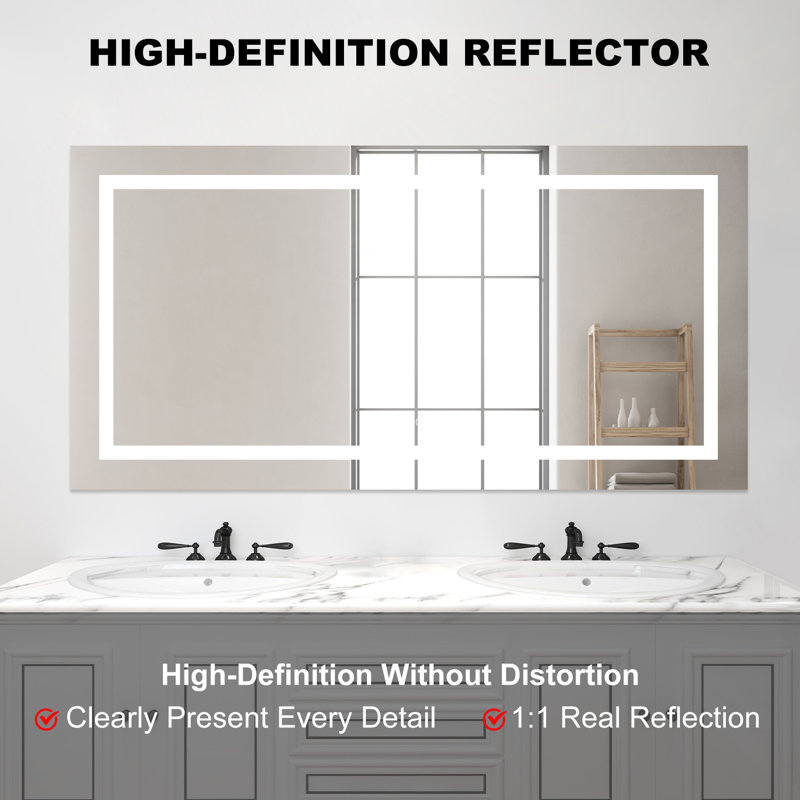Frameless Anti-fog Led Bathroom Mirror With Frontlight And Backlight, 3 Colors Dimmable Vanity Mirror, 48" x 84"