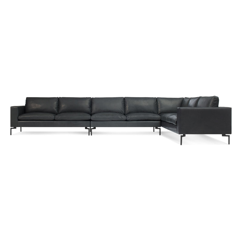 New Standard Leather Sectional, Granite Leather, Right Hand Facing