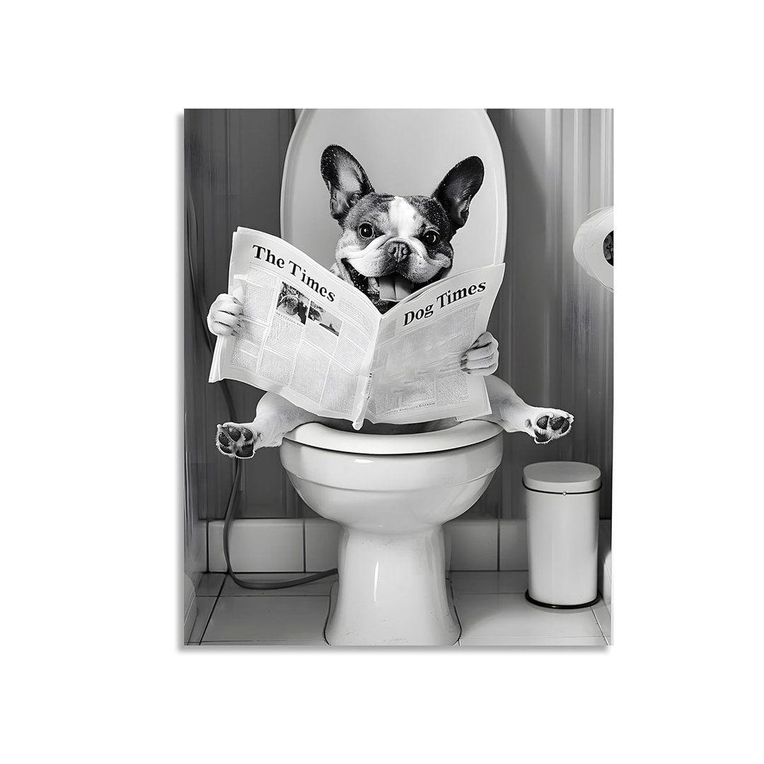 Dog Bathroom Wall Art Funny Animal Bathroom Canvas Wall Art Dog On Toilet Poster Black Animal Toilet Prints Picture For Bath Restroom Wall Framed