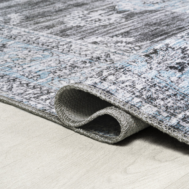 Tapis gris foncé / bleu Elloise Bohemian, Tapis de couloir 2 pi x 8 pi