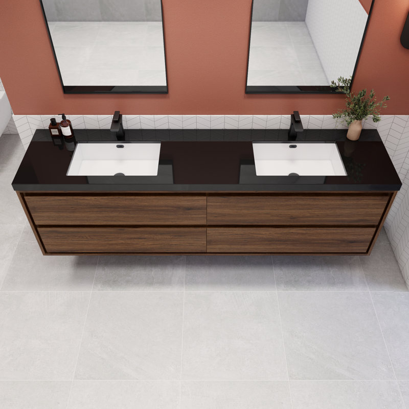 Meuble-lavabo double l 83,46 po x P 20 po x H 25 po Vickye, Palissandre