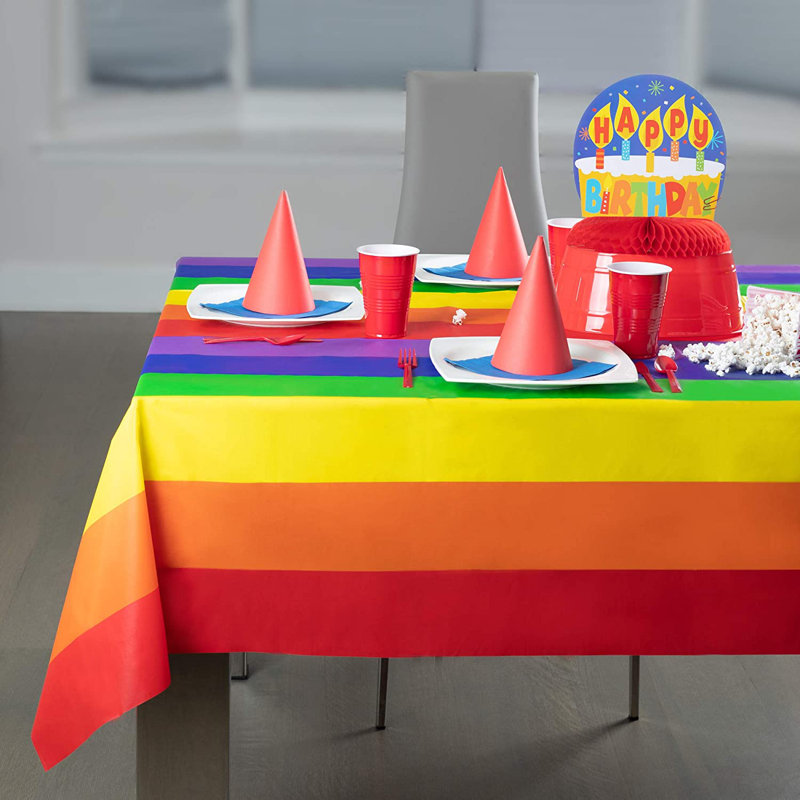 Carnival Pride Rainbow Glossy Plastic Rectangular Tablecloth Set