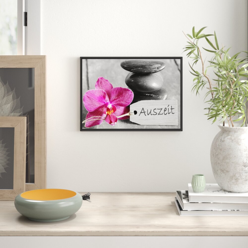 Gerahmtes Wandbild Orchidee mit Zen Steinen