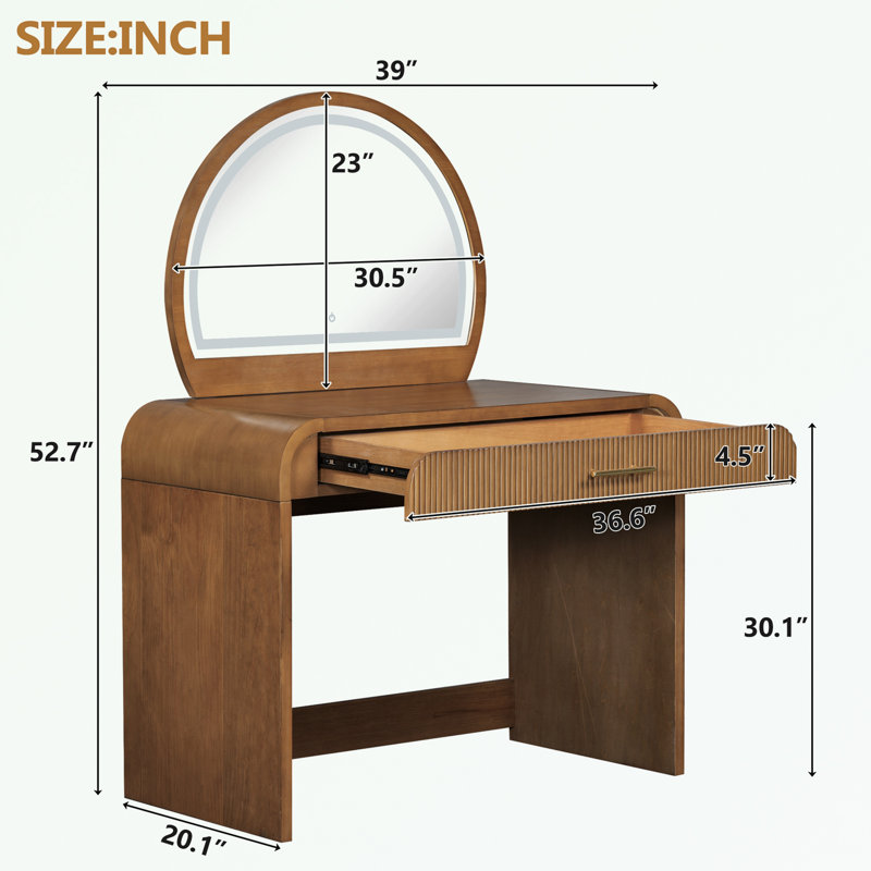 Table de coiffeuse avec miroir tactile et tiroir, Espresso