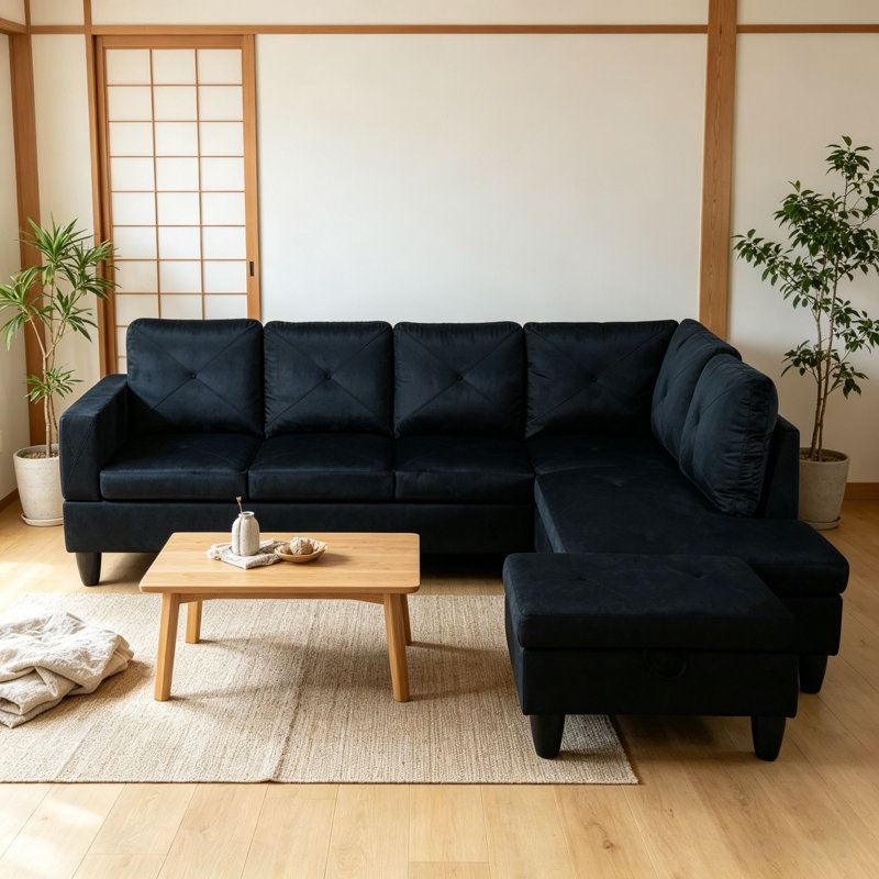 Ensemble de canapé de salon en flanelle 3 pièces 66,5 ", structure en bois massif avec rangement divisé et repose-pieds de rangement