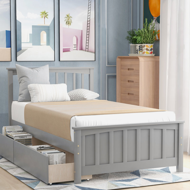 Lit plateforme simple avec deux tiroirs, gris
