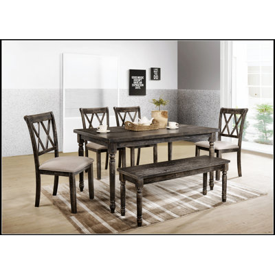 Ensemble de salle à manger 7 pièces Claudia II gris patiné avec table spacieuse et chaises confortables pour les réunions de famille