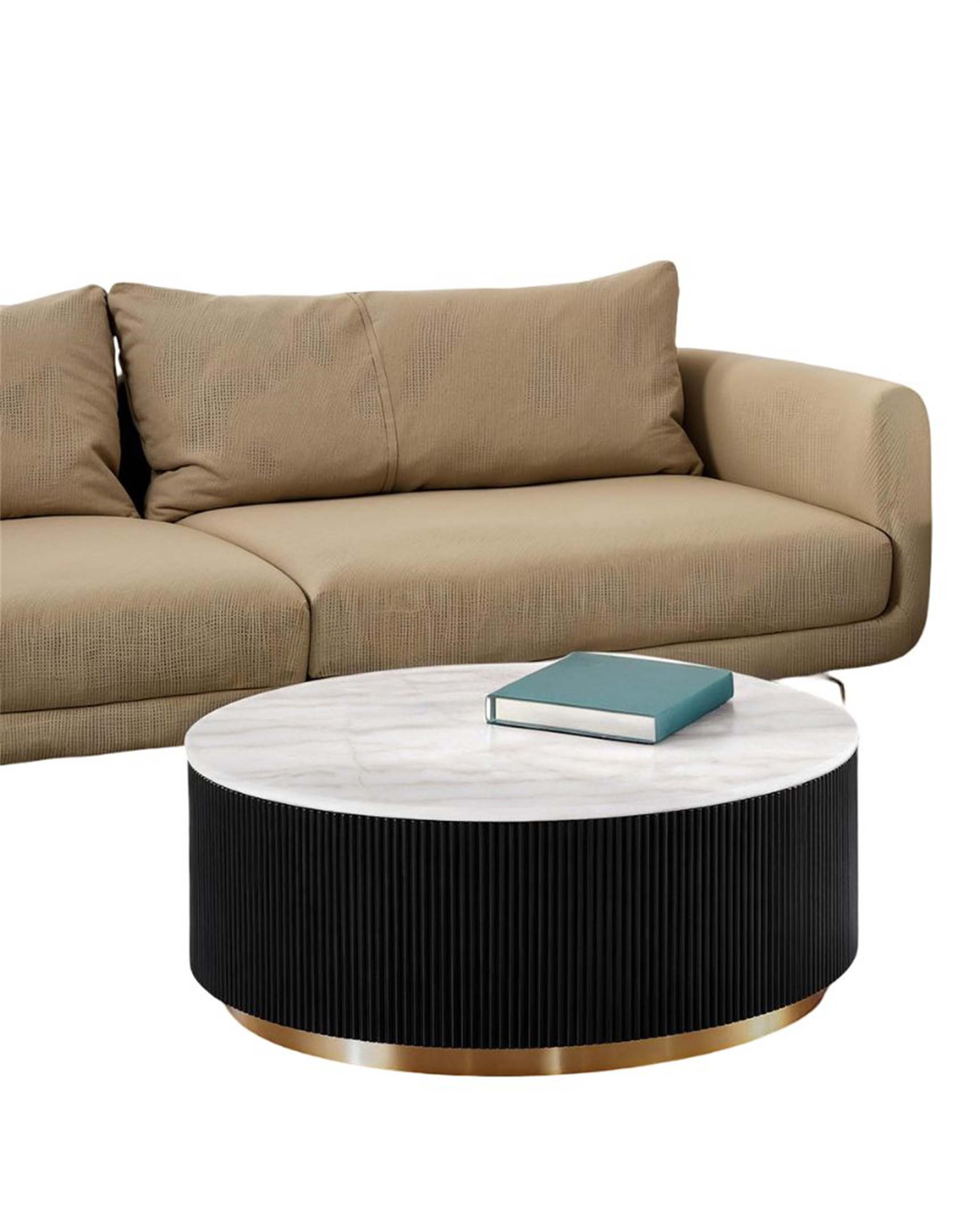 Wrought Studio™ Modern Round Marble Top Cocktail Table With Reeded ...