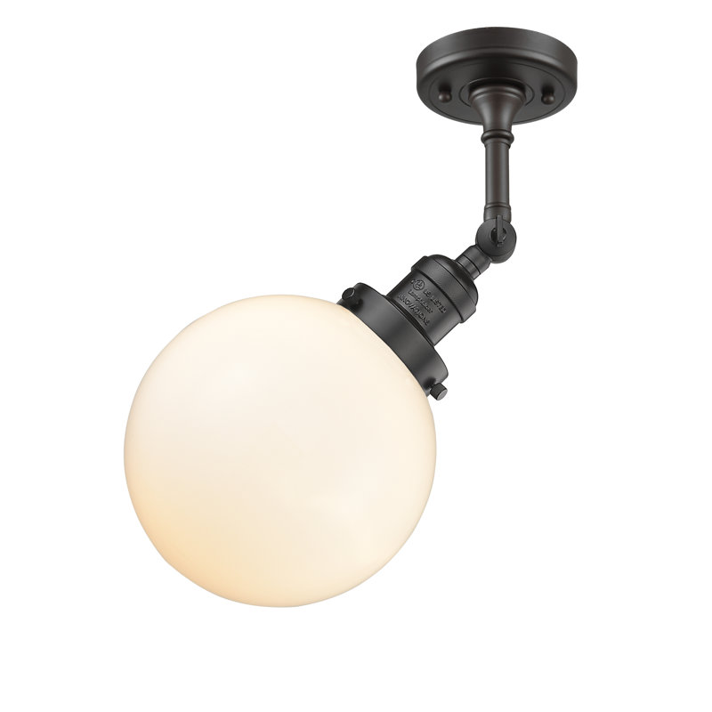 Plafonnier semi-encastré à 1 lumière Zarmayr, Boîtier blanc mat, Noir mat, H 16,25 po x l 8 po x P 8 po