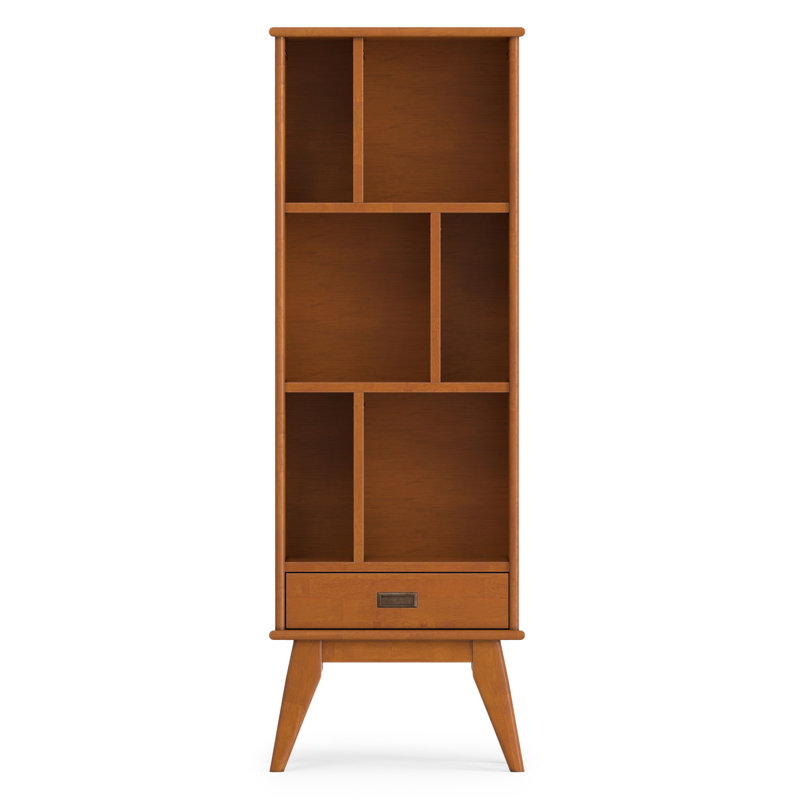 Bibliothèque moderne Mid-Century Draper H 64 "avec tablettes réglables et pieds inclinés, Brun teck