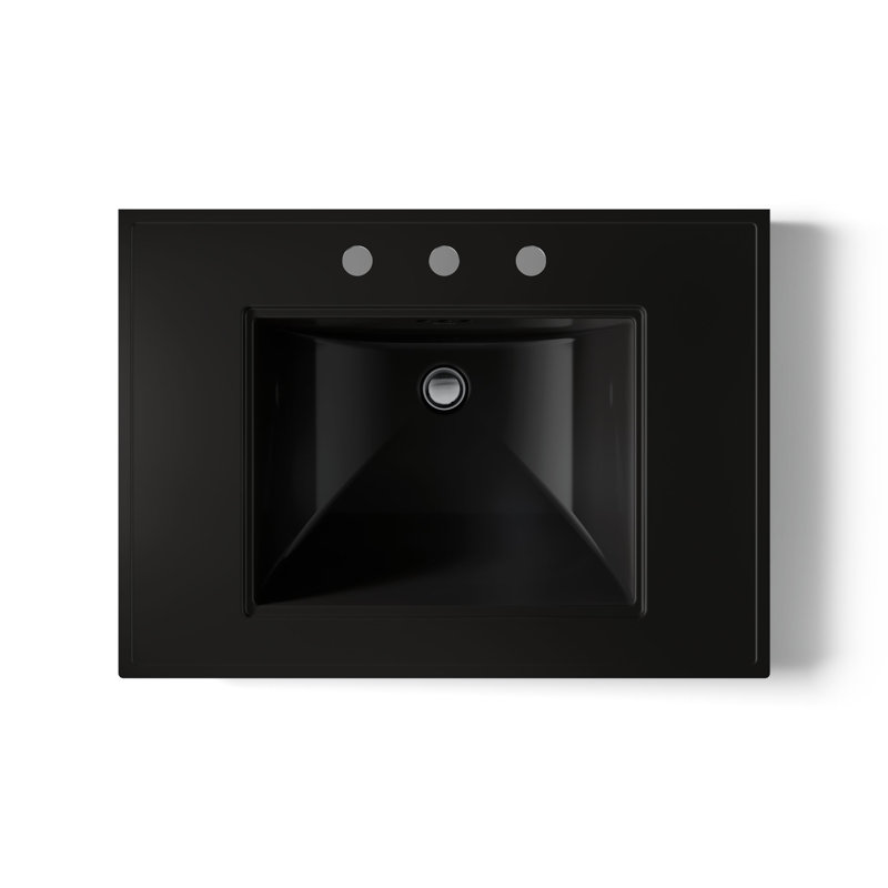 Memoirs® Stately Pedestal/Console Table Bathroom Sink Basin with Single Faucet-hole Drilling, Black Black, 8" Centers