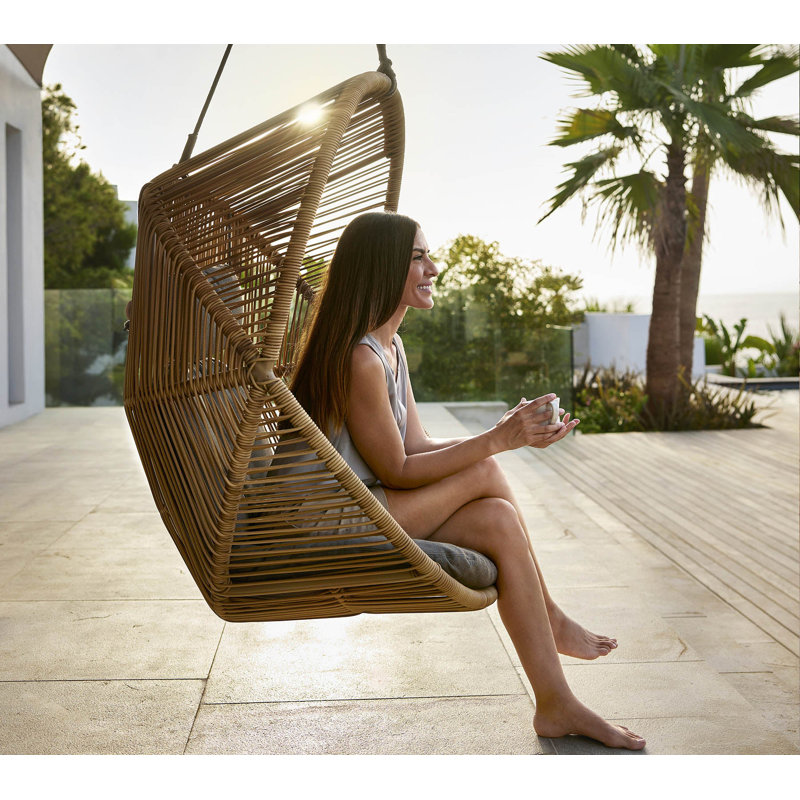 Hive Hanging Chair Hammock Cane-line Soft Rope Base with Cane-line AirTouch Seat/Back Cushion, Dusty Green