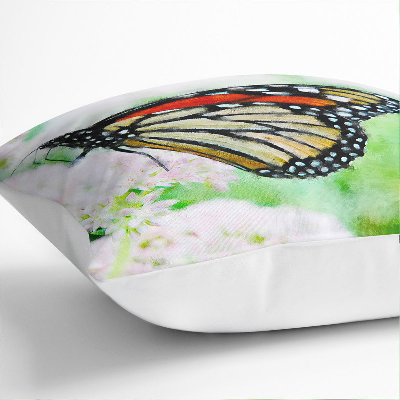 Monarch Butterfly Painting Square Throw Cushion, 40cm H x 40cm W x 15cm D, White