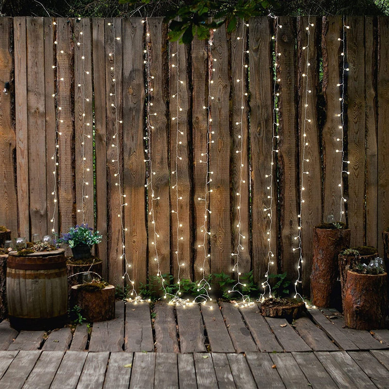 ProductWorks Indoor/Outdoor 300 LED-Faceted Berry String Light Curtain with 8-Function Controller, 6.5ft x 10ft, White