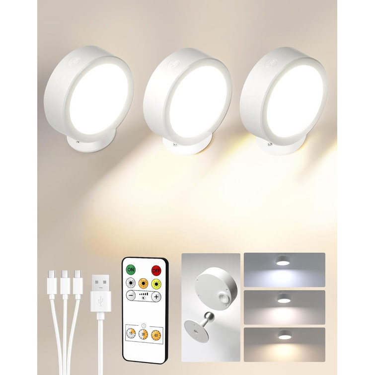 3 Packs Led Wall Mounted Light Wireless With Remote