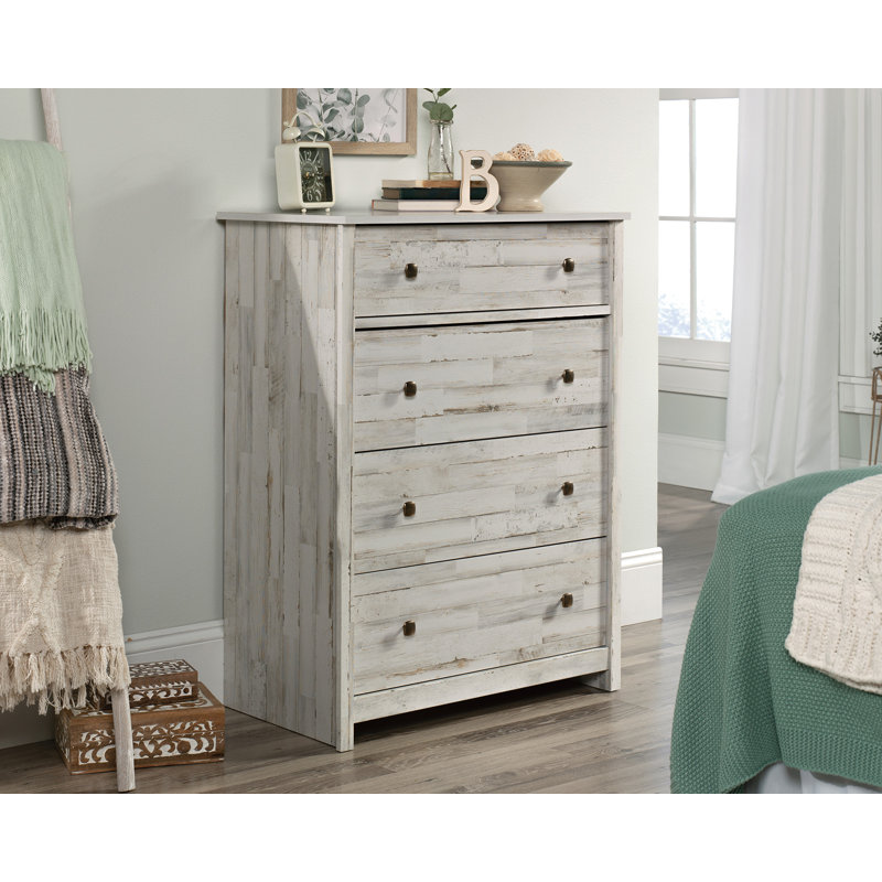 Commode 4 tiroirs Adainville Grand Noyer, Blanc lavé