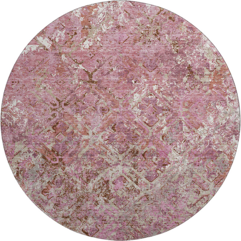 Premium Machine Washable Prisco Pink Rug, Round 8'