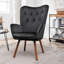Fauteuil à oreilles de style Mid-Century moderne, fauteuil capitonné en tissu de polyester avec pieds évasés en bois massif pour le bureau de la chambre à coucher et du salon-1050347564