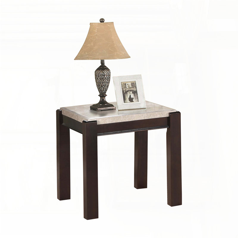 Table de bout en marbre véritable - finition cerisier foncé