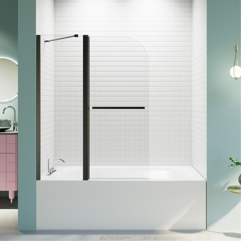 43 In. W * 58 In. H Frameless Folding Shower Doors For Bathtub, 1/4" (6Mm) Thick Tempered Glass Door, Bathroom Pivot Tub Glass Door