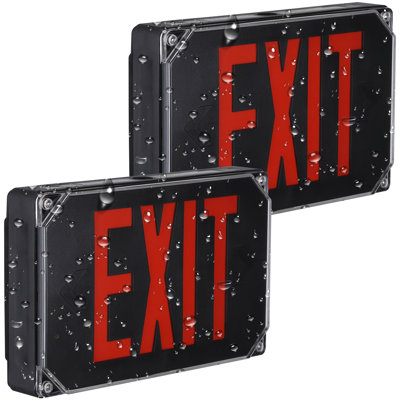 Red Led Exit Sign With Battery Backup, Outdoor Hardwired Exit Light With Double Sided, Black