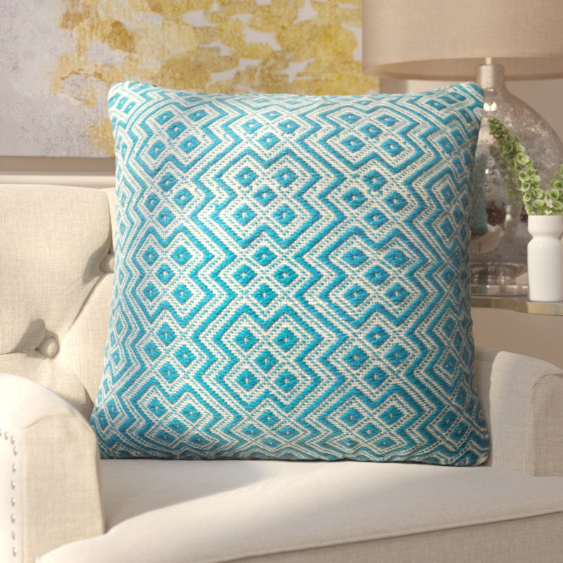 Coussin décoratif intérieur/extérieur géométrique, Bleu