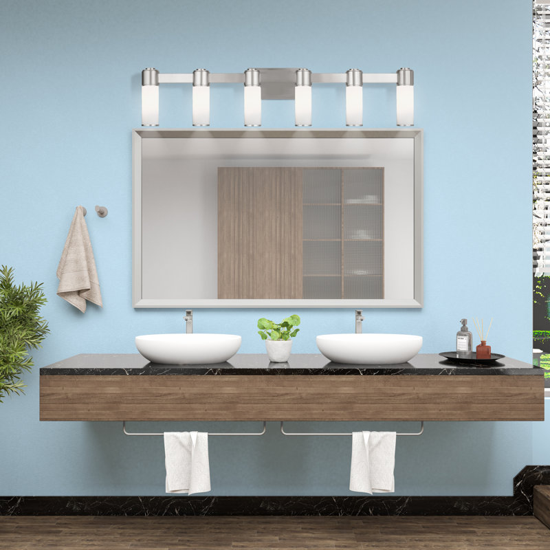46" Brushed Nickel Vanity Light with White Glass Shade