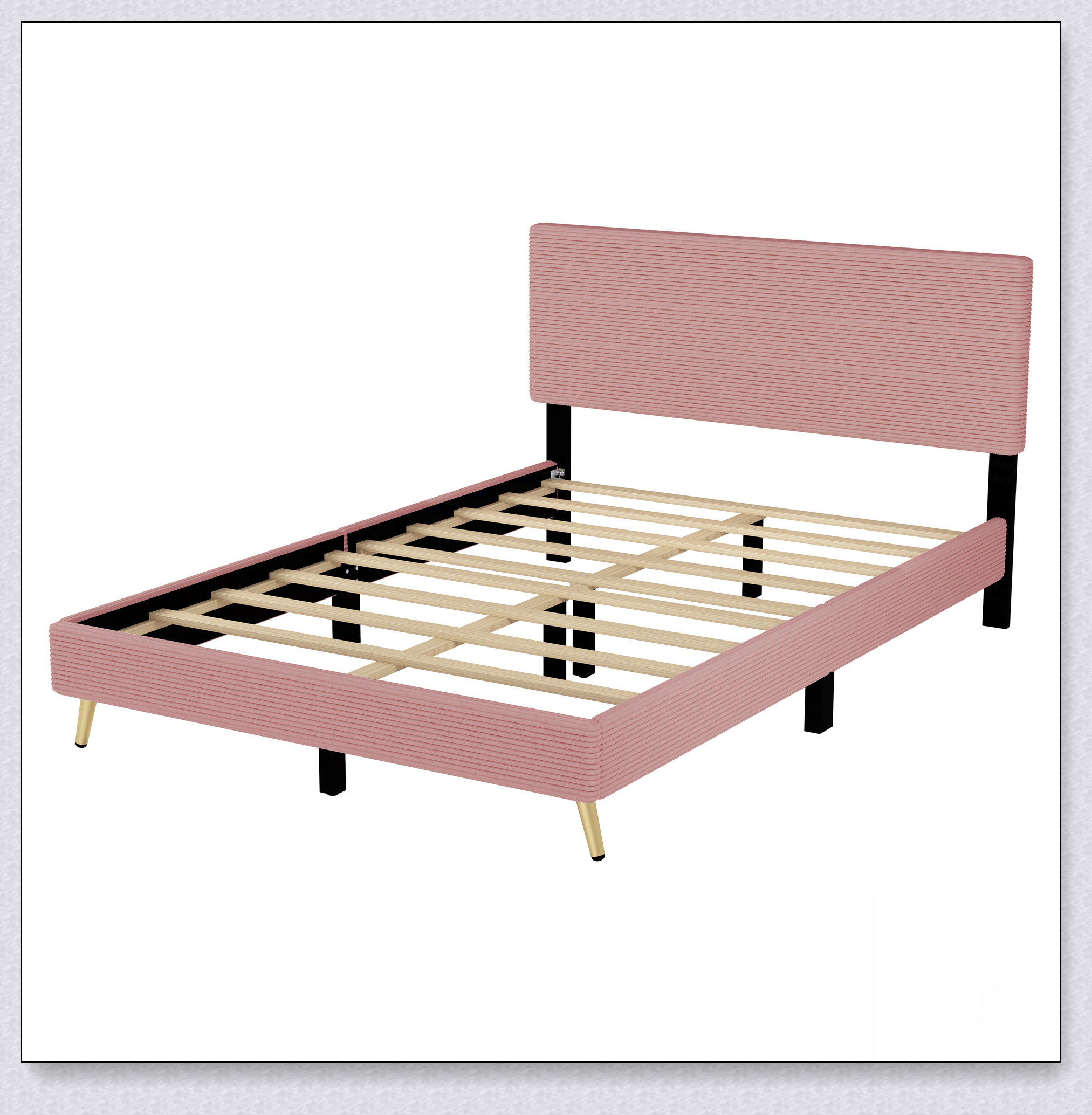 Ebern Designs Corduroy Upholstered Platform Bed Frame With Horizontal ...