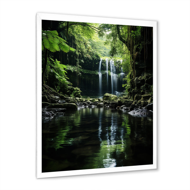 «Waterfall Hidden Oasis Forest I», reproduction sur toile, H 40 po x l 30 po x P 1,5 po, Cadre simple blanc