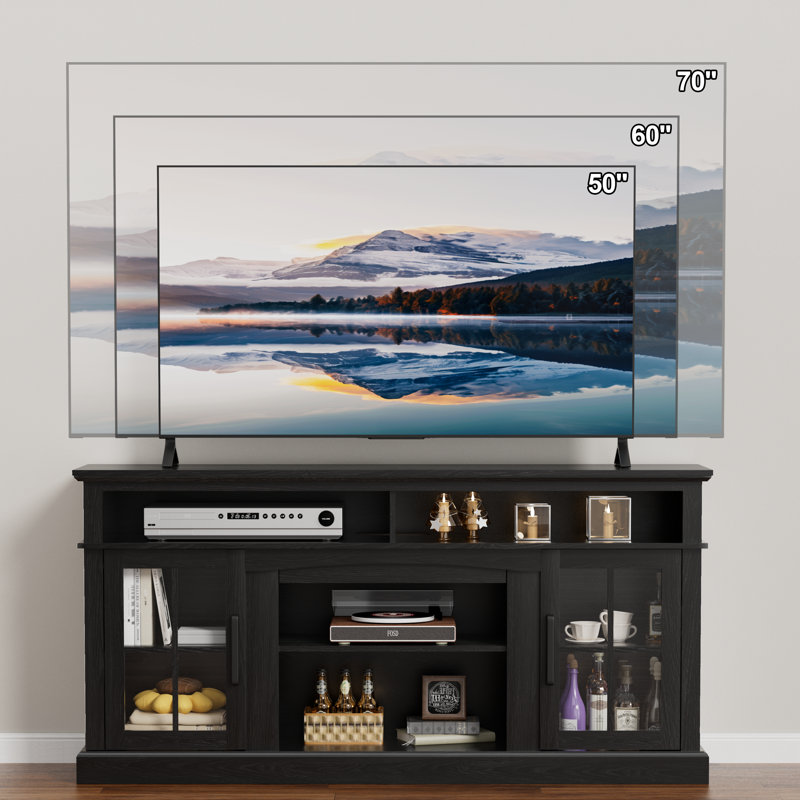 Alinson Farmhouse Media Console TV Stand For TVs Up To 65", Black