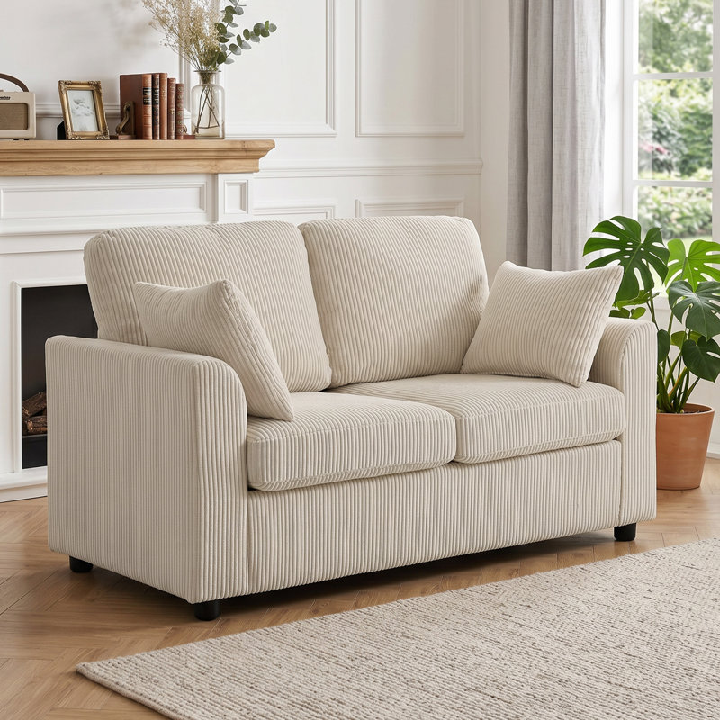 3 Seater Corduroy Sofa, 144cm W - 2 Seater, Beige