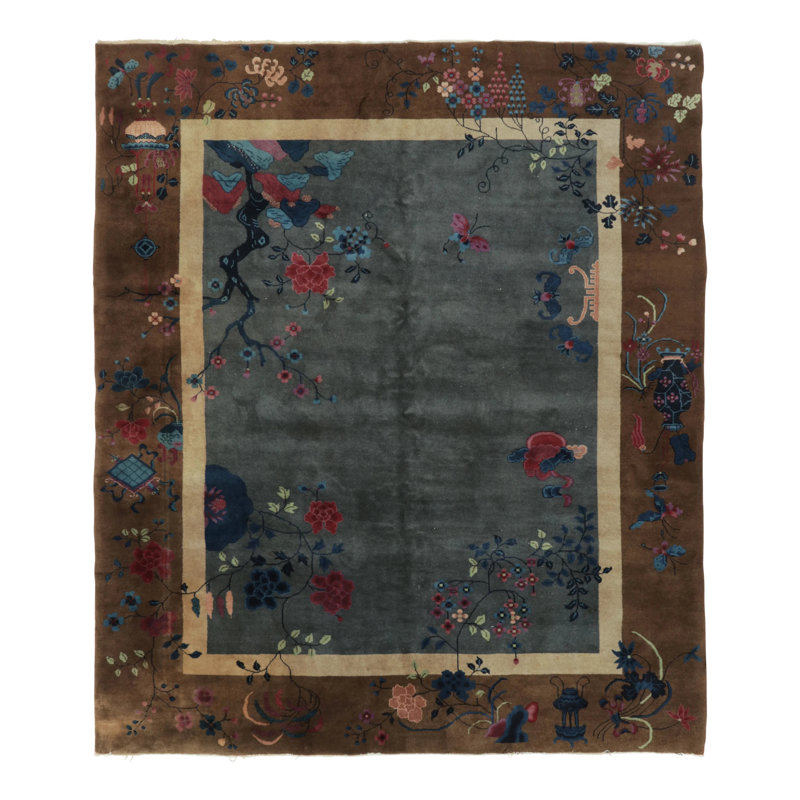 Antique 20Th Century Chinese Deco Rug With Flowers & Pictorials - Rug & Kilim