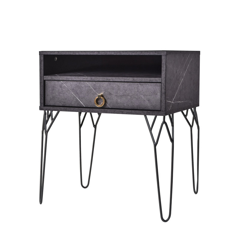 Homar 50.2cm W Manufactured Wood Bedside Table, Grey Stone