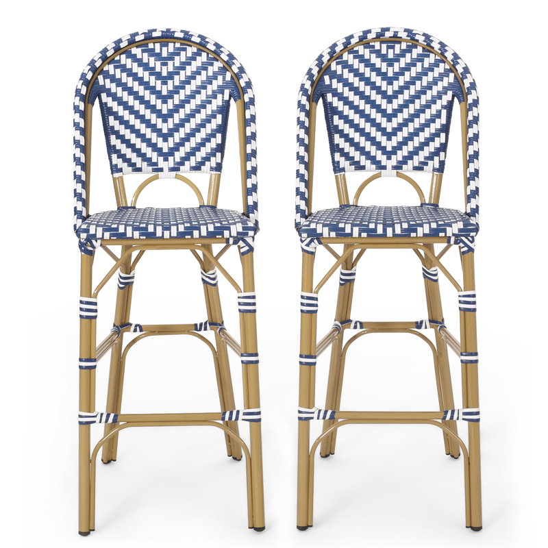 2 Jardin français de 29,5 po - Bleu marine / blanc, cadre en aluminium avec finition, pe, antirouille, sièges d'extérieur 2 bleu et blanc, cadre rouille, pour