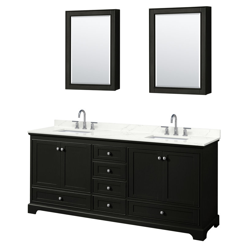 Deborah 80'' Double Bathroom Vanity with Quartz Top, Giotto Quartz, Dark Espresso, Polished Chrome